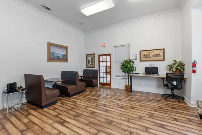Spacious business center at Fort Branch at Truman's Landing in Austin, TX with modern amenities.