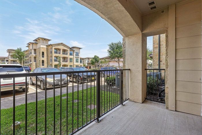 Serene private balcony at Allora Bella Terra apartment in Richmond, TX