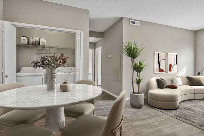 Living space with dining table and plant