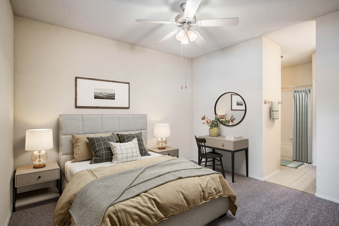 Bedroom with bed and ceiling fan