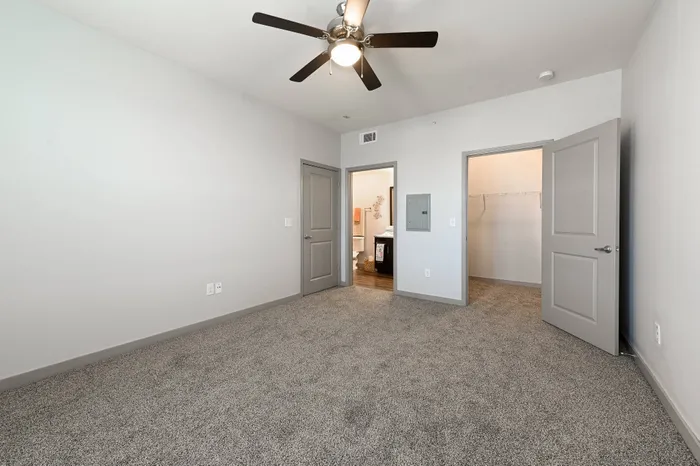 spacious bedroom with attached bath and walk in closet