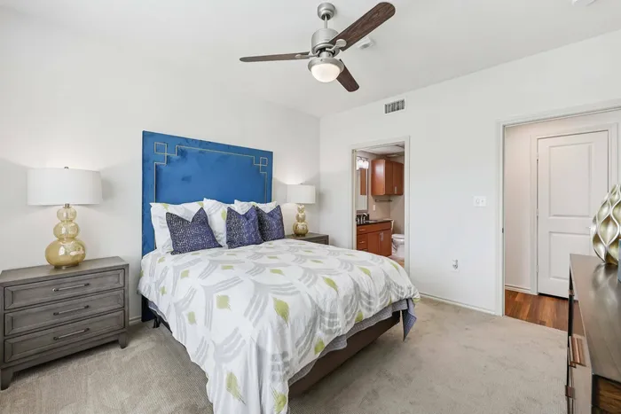 Luxury 55+ apartment bedroom in Plano at McDermott 55