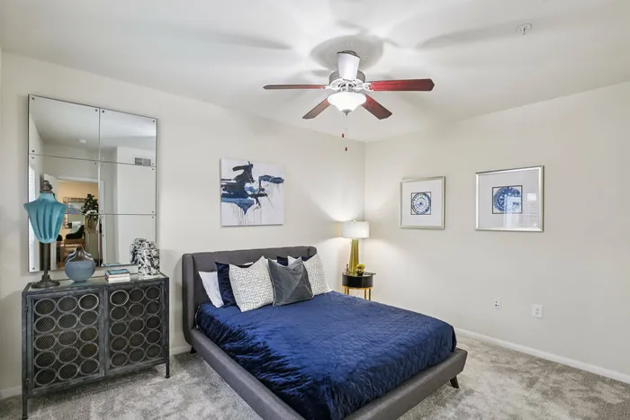Modern bedroom interior at Providence Uptown Houston apartment