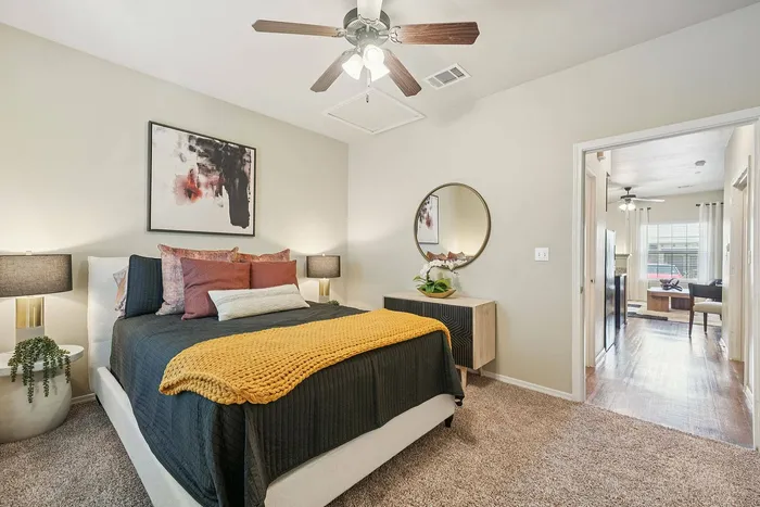 Spacious bedroom with natural light at Arroyo Seco Villas, San Antonio, TX