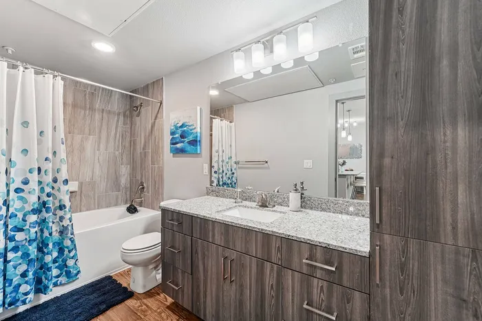 Modern bathroom interior at The Broadway apartments, Houston TX