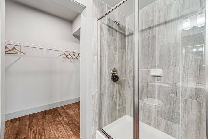 Modern stand up shower at The Broadway apartments in Houston, TX