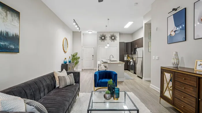 Luxury apartment living room at Addison Keller Springs in Addison, TX