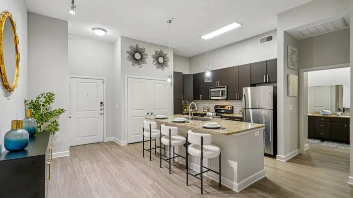 Open-concept kitchen in Addison Keller Springs apartments, Addison, TX