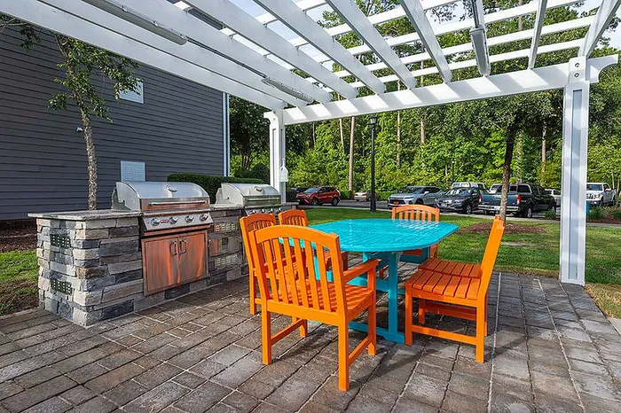 Outdoor grill and seating area