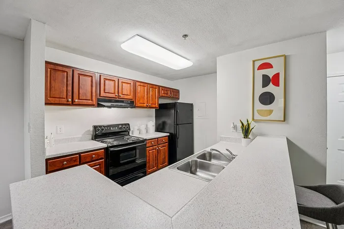 Gourmet kitchen with upgraded appliances and custom cabinetry in Avenues of Kennesaw luxury apartments