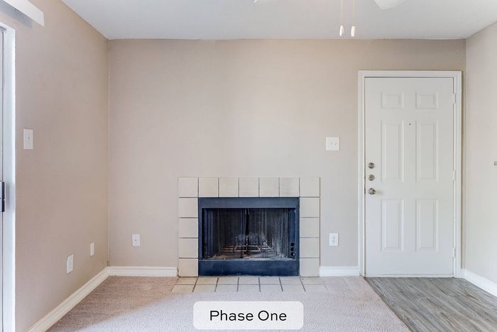 wood burning fireplace in unit