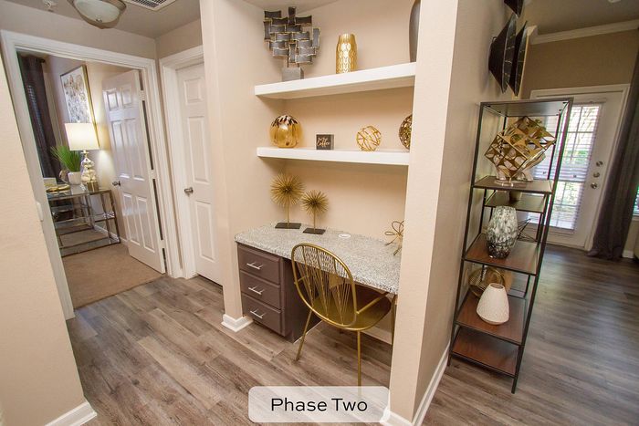 built in shelving and work desk
