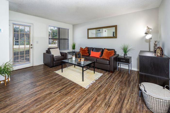 spacious living room with wood style flooring