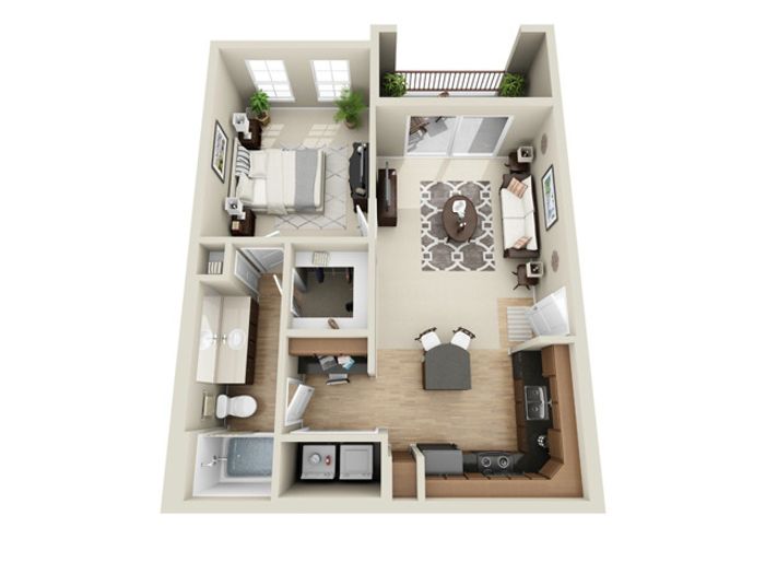 1A | 1 Bed, 1 Bath Floor Plan