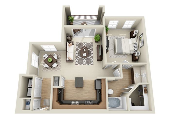 1A | 1 Bed, 1 Bath Floor Plan