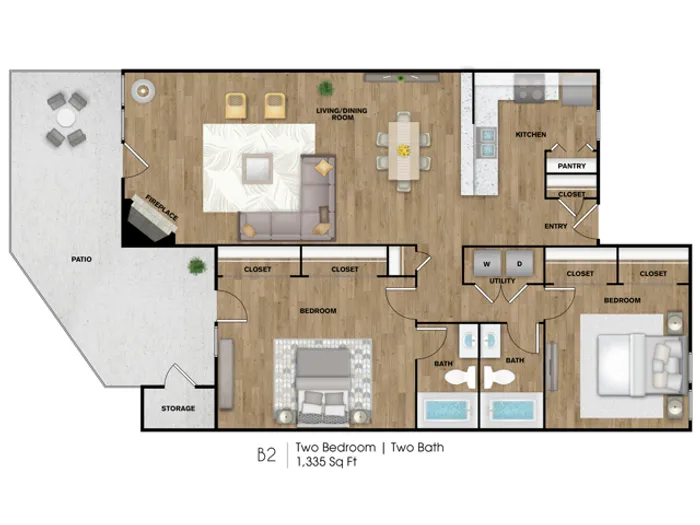 B2 Floorplan: 2 Bedroom, 2 Bathroom