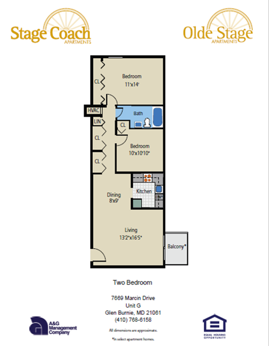 SC & OS - 2BR, 1BA - Floor Plan