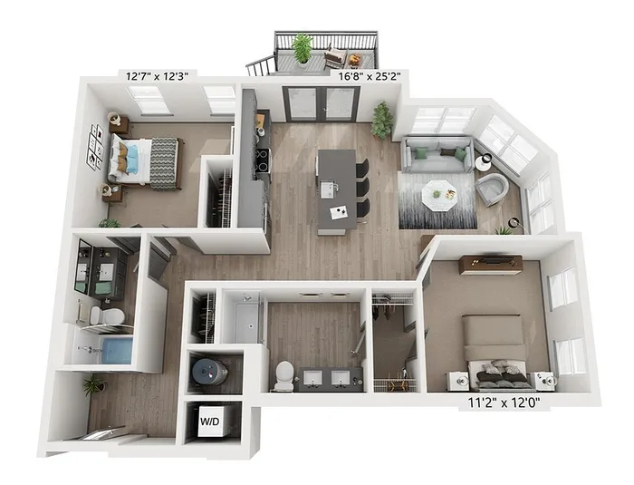 The Francis 2-bedroom, 2-bathroom, 1,064-square-foot floor plan at Woodburn Exchange in East Walnut Hills.