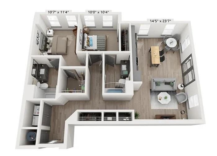 The Firehouse 2-bedroom, 2-bathroom, 1,086-square-foot floor plan at Woodburn Exchange in Cincinnati.