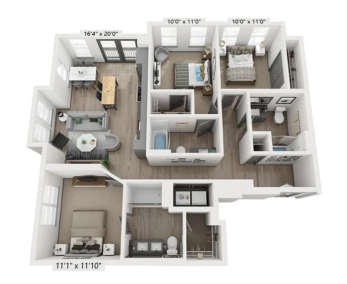 The Uplands 3-bedroom, 3-bathroom, 1,261-square-foot floor plan at Woodburn Exchange in East Walnut Hills.