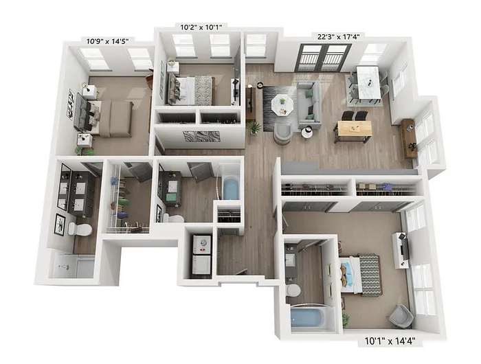 The Clermont 3-bedroom, 3-bathroom, 1,403-square-foot floor plan at Woodburn Exchange in East Walnut Hills.
