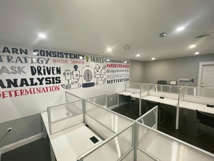 study pace with tables, dividers and chairs