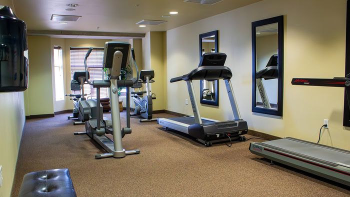 Metro Flats cardio room with treadmills, elliptical machines, and exercise equipment