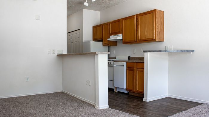 Open-concept Metro Flats studio apartment with kitchen and breakfast bar
