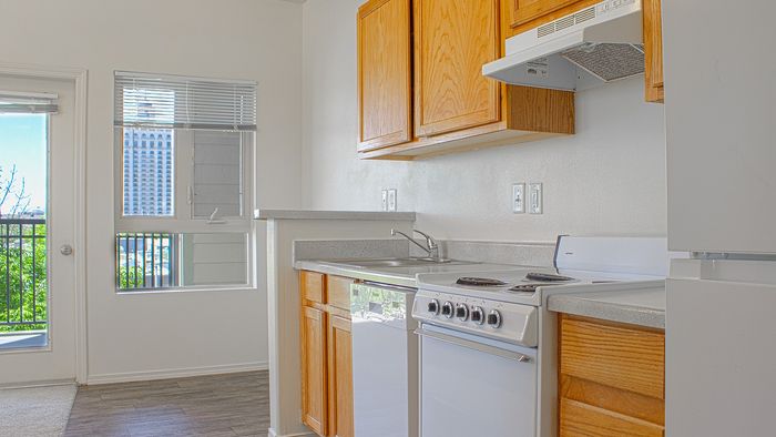 Metro Flats studio apartment with kitchen, natural light, and balcony access