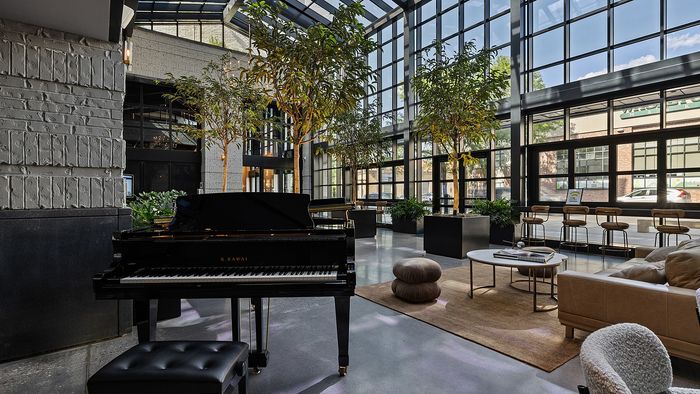 Glass Atrium Lounge at Sugar Alley – grand piano in glass atrium