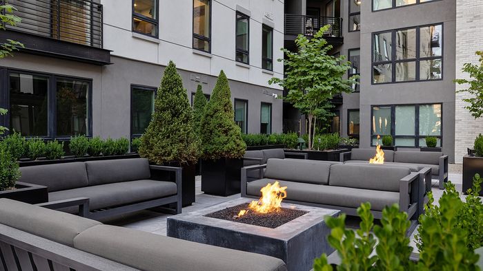 Resort-Style Pool Deck at Sugar Alley – pool deck w/ fire place