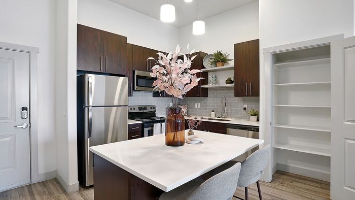 Merritt 1 bedroom apartment kitchen with modern appliances at Parkway Lofts in Orem Utah