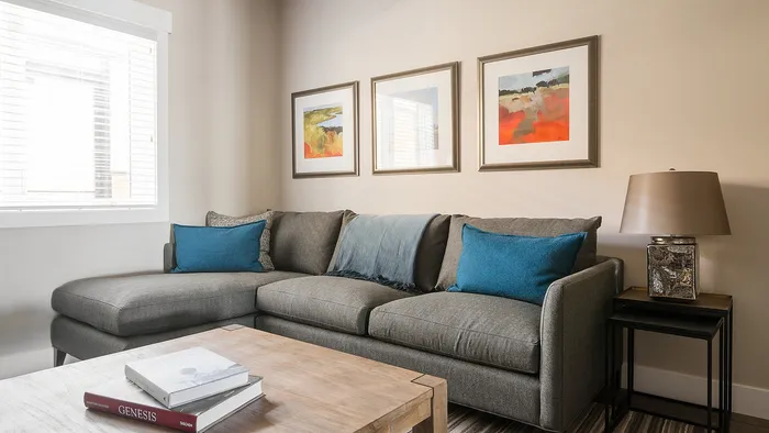 Open living room with dining area at Junction View Apartments in Ogden, Utah