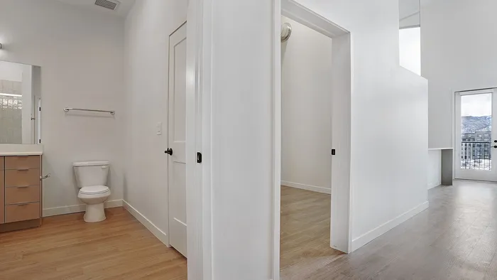 Interior hallway with modern finishes in a Greenside penthouse apartment