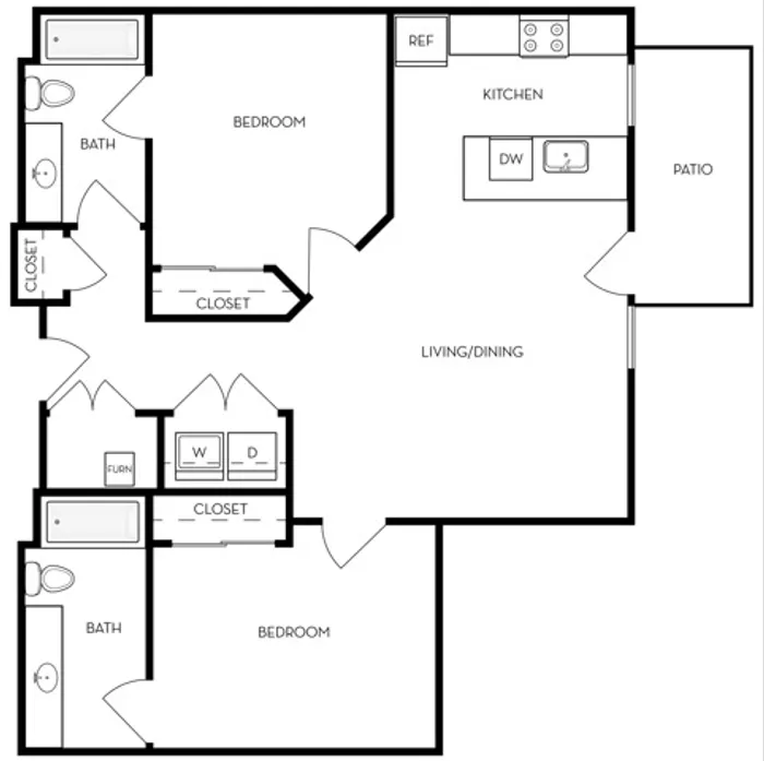 City Garden Apartments 2x2 S Floorplan