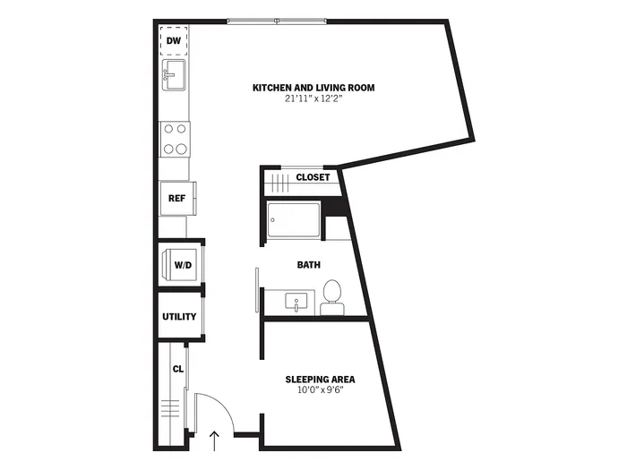 Waldeck 2D studio affordable apartment floor plan at Bissinger & Co.