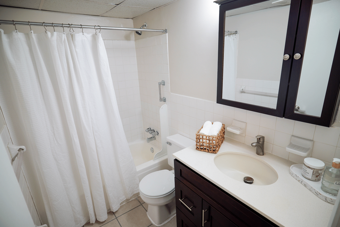 Sevilla Court&rsquo;s updated bathroom designed for style and ease.