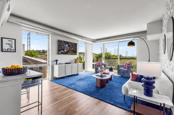 living room with big windows