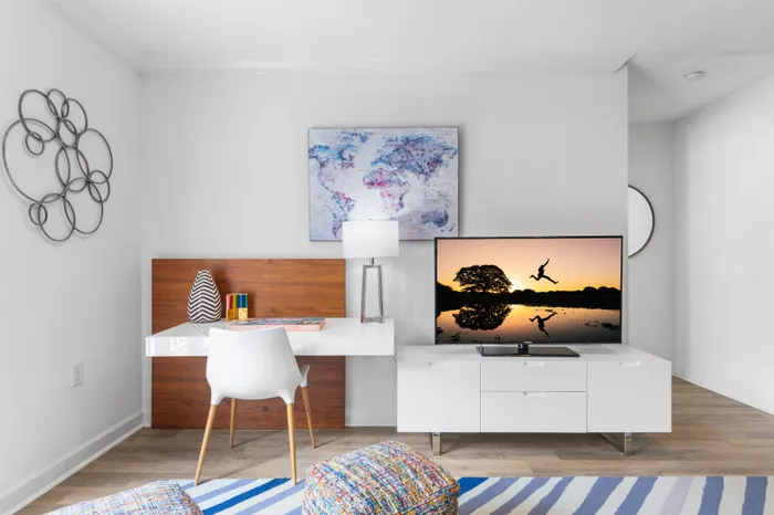 living room and office desk