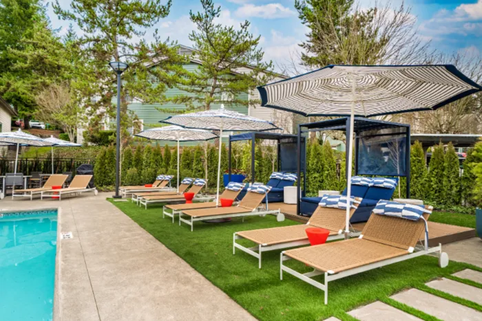 lounge chairs by pool