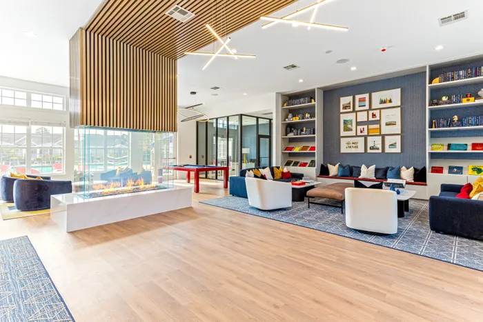 clubhouse with fireplace in background