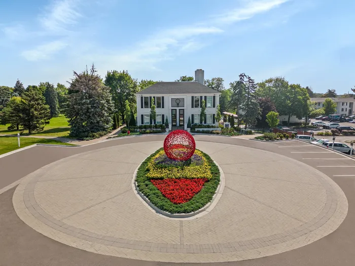 front of building with art