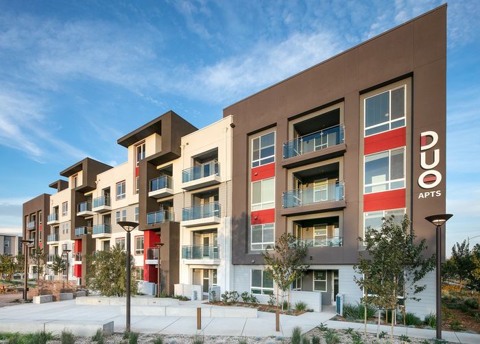 Outdoor view of apartment and grounds