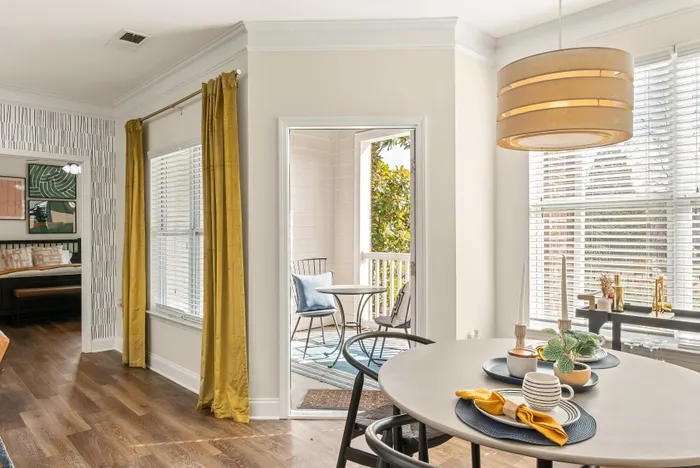 dining area with patio door open