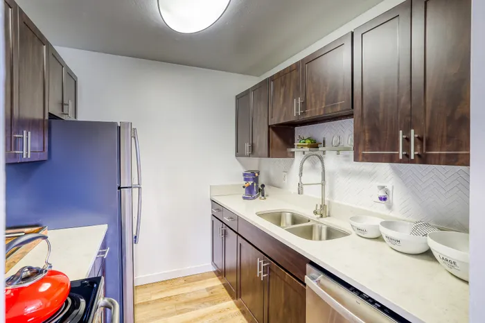 kitchen with white backsplash
