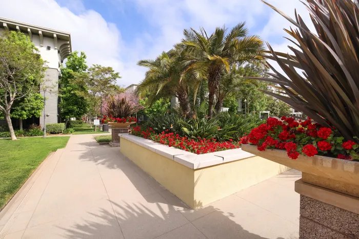 Landscaping with red flowers