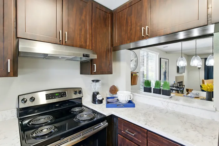 kitchen with brown cabinets