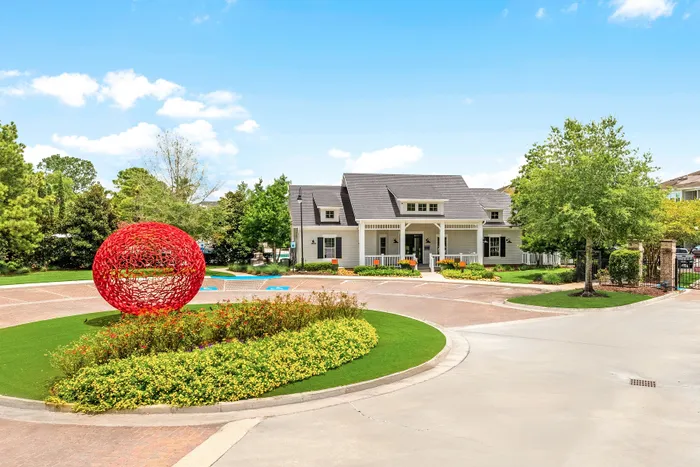 clubhouse exterior and red ball art
