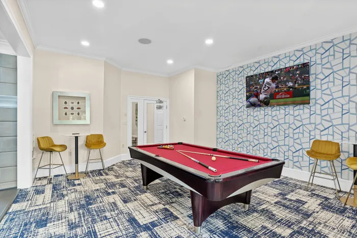 billiards table with tv monitor
