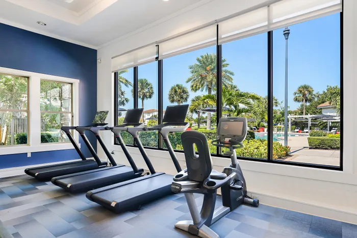 fitness center with treadmills